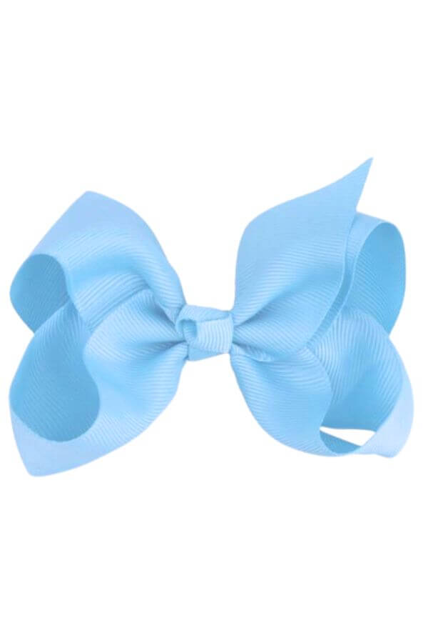 Sky Blue Grosgrain Hair Bow displayed in a cute bow shape, perfect for toddlers and girls.