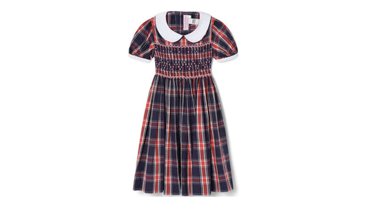Smocked Navy and Red Plaid Dress