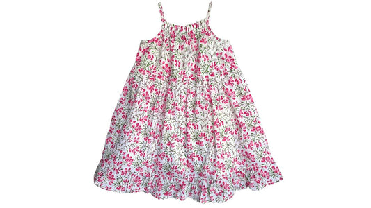 Cherry Blossom Swing Dress for little girls featuring charming pink and white floral patterns, perfect for a stylish and comfortable wardrobe addition.