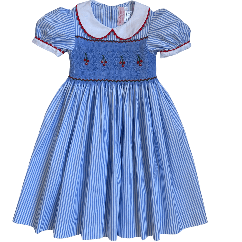 Smocked Striped Cherry Dress Artisanal Elegance