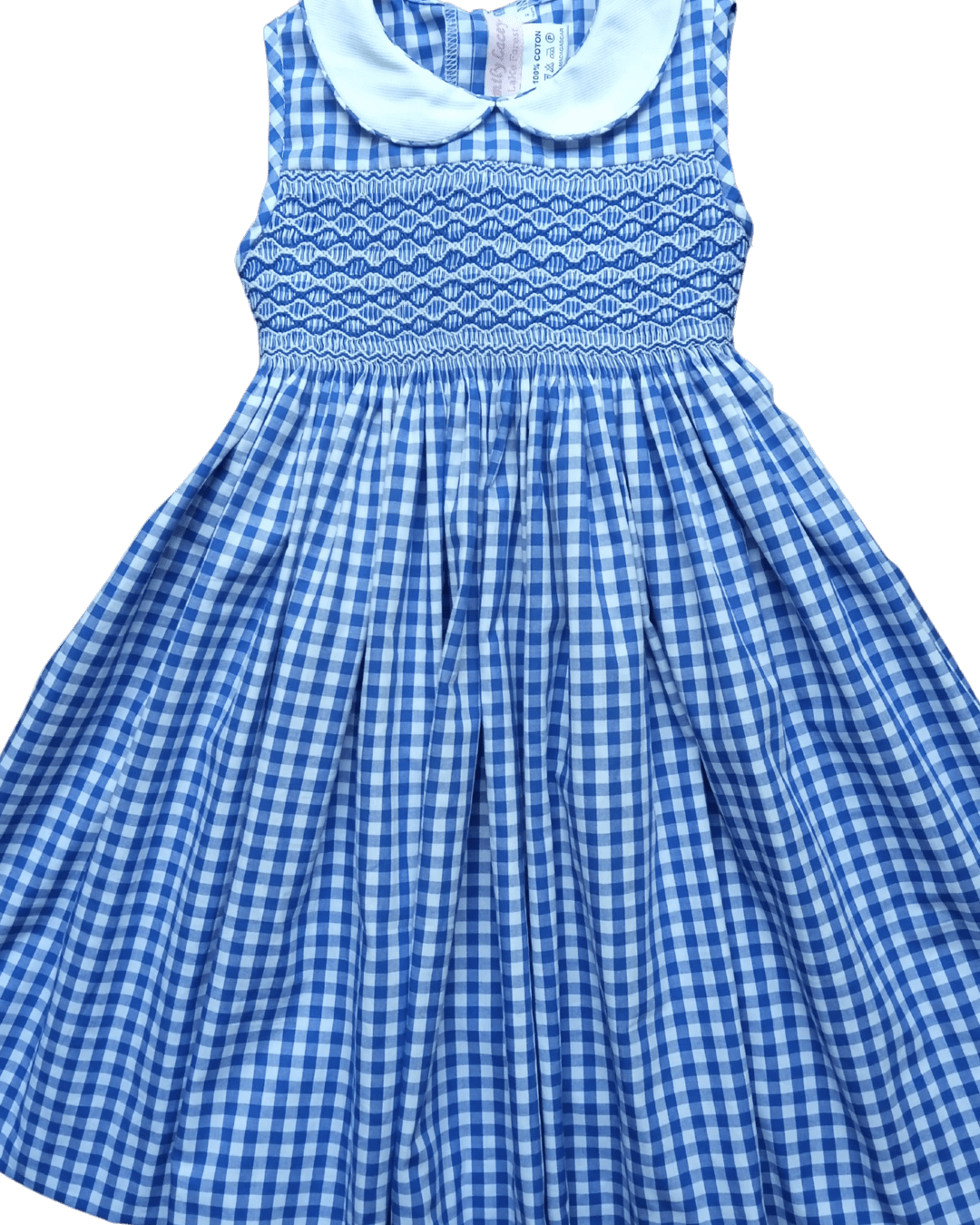 Pre-order Smocked Azure Gingham Dress featuring a blue and white gingham pattern, perfect for spring and summer fun!