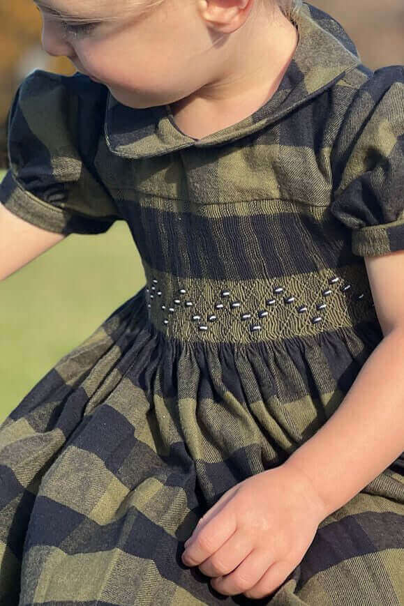  Smocked Macro Check Dress