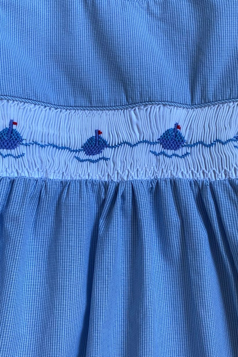 SAMPLE Smocked Micro Gingham Boat Dress (2,8)