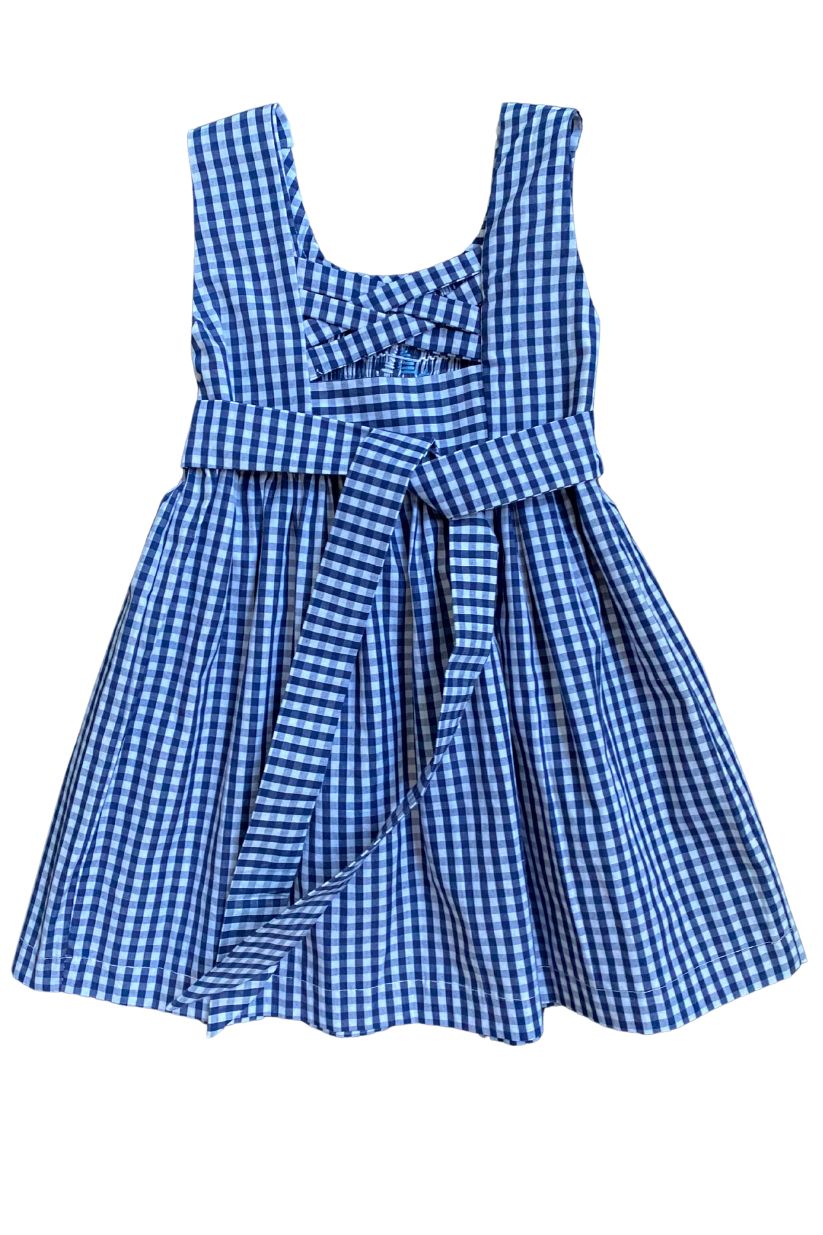 SAMPLE Smocked Navy Gingham Boat Dress (12M, 3, 4, 6)