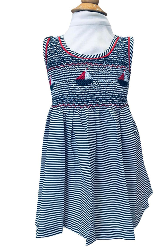 SAMPLE Smocked Navy Stripe Boat Dress (8)