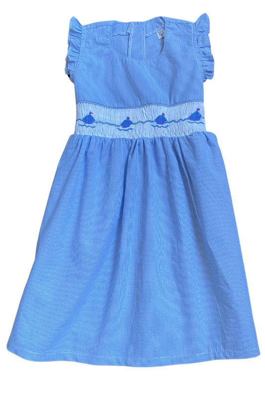 SAMPLE Smocked Blue Striped Boat Dress (2, 6)