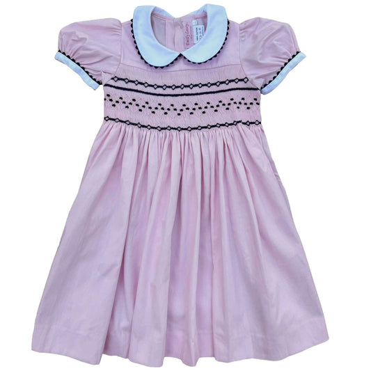 Smocked Pink and Navy Geo Dress