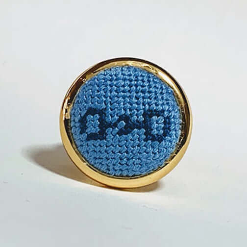 Sky & Navy Snaffle Bit Needlepoint Ring, perfect for horse lovers; doubles as scarf ring, purse, or bridle charm. Exquisite gift!