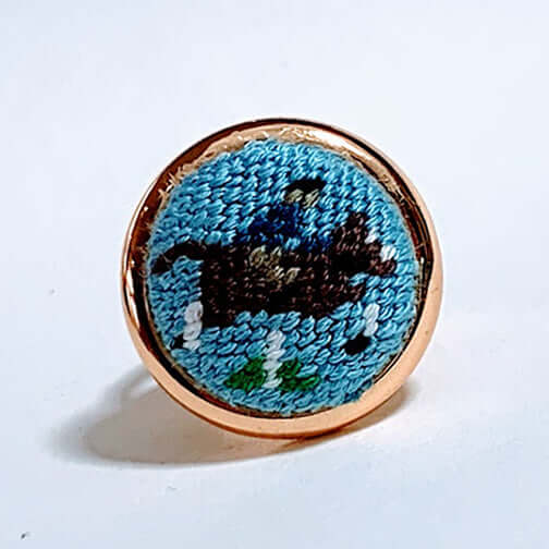 Bay Hunter Needlepoint Ring featuring a horse design, perfect gift for equestrians and versatile scarf charm.