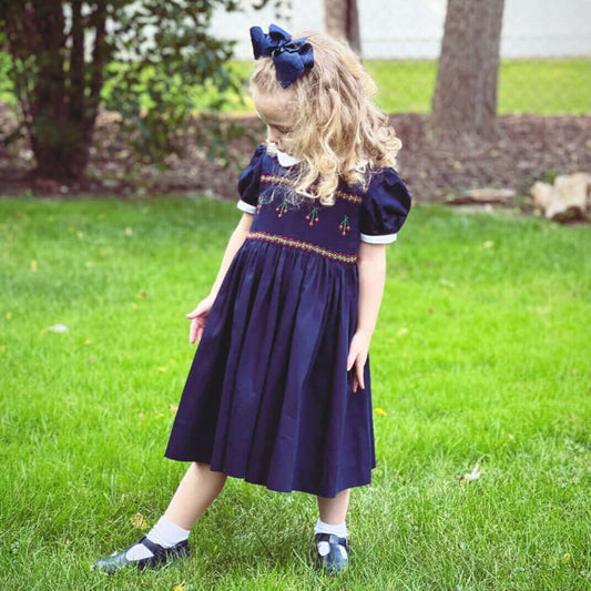 Smocked Navy Cherry Dress