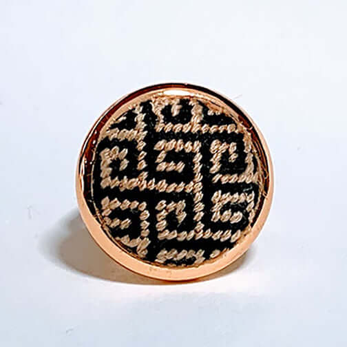 Black and Gold Greek Key Needlepoint Ring with adjustable design, perfect as a gift and versatile accessory.