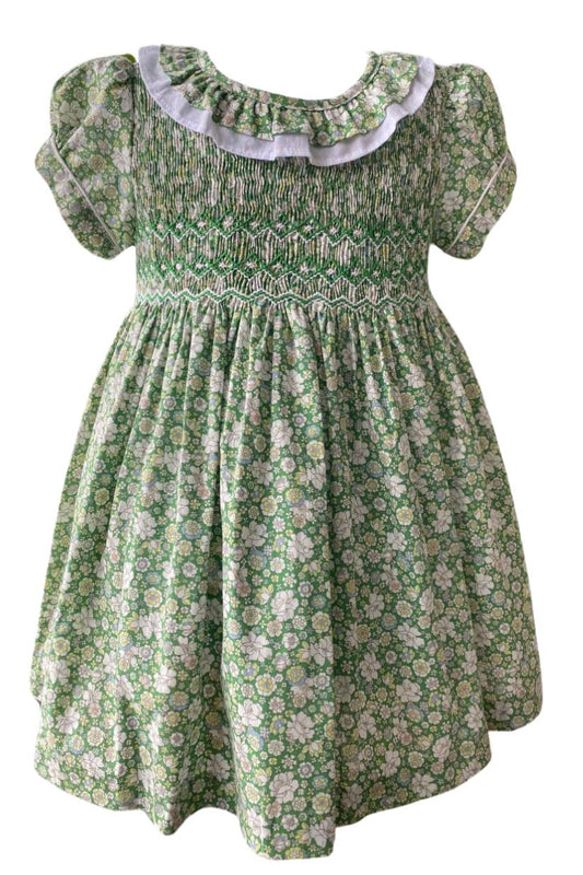 SAMPLE Smocked Green Floral Dress (2-6)