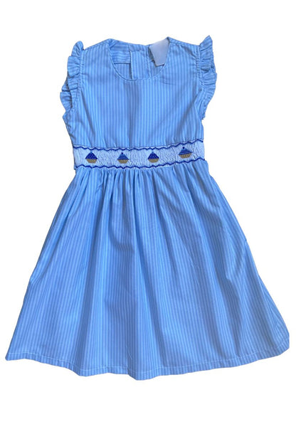 SAMPLE Smocked Blue Cupcake Dress